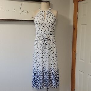 DKNY Elegant Blue and White Halter Dress
